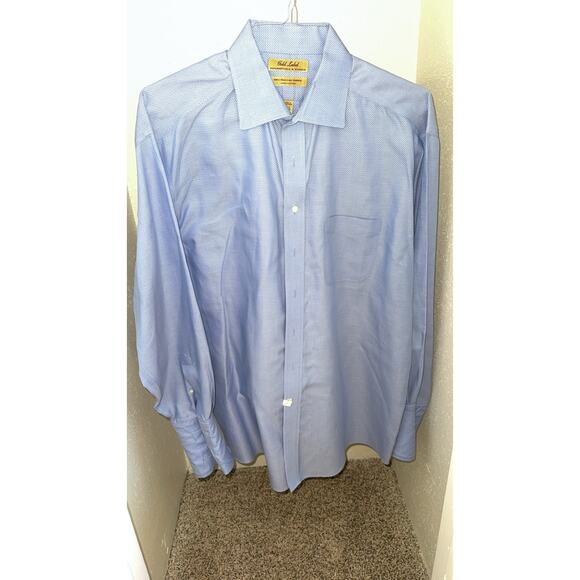 Roundtree & Yorke Gold Label Shirt Mens 16.5/34 Blue Cotton Non Iron Long Sleeve - Picture 2 of 6
